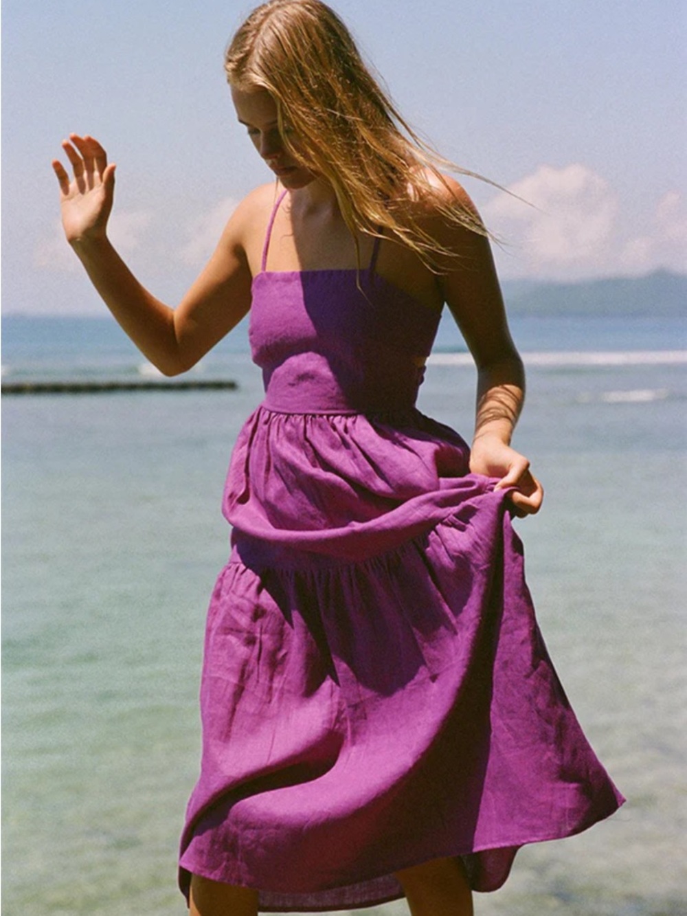 Rove JOIE Midi Dress in purple linen size Small - Picture 9 of 14